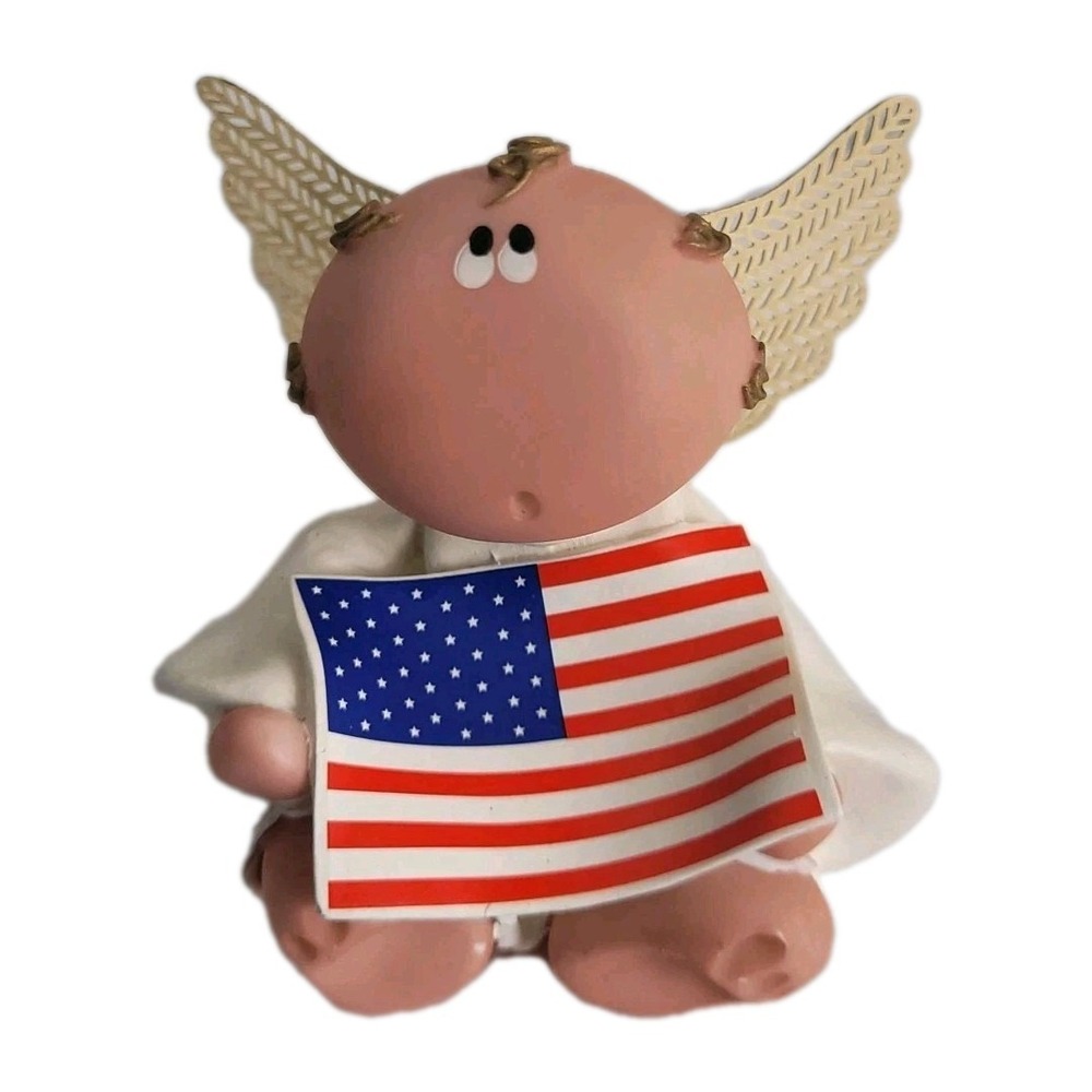 Vintage RUSS Patriotic Guardian Angel w/ Gold Wings Flag Kirks Kritters Y2K 2001